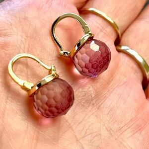 Dainty Gold Vintage Style Purple/Red Crystal Ball Drop Dangle Earrings